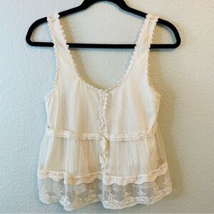 Forever 21 Cream Boho Lace Coquette Cottagecore Crochet Babydoll Tank | Small